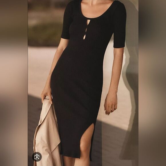 NATION LTD  Los Angeles Haidee Ribbed Black Midi Dress Size XS - Picture 10 of 10